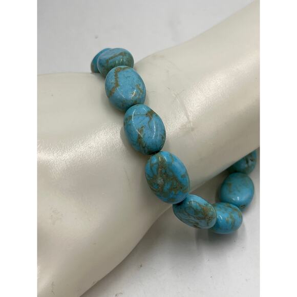 Blue Turquoise Beaded 925 Sterling Silver Toggle Closure Bracelet Sz 8.5” - Picture 5 of 8